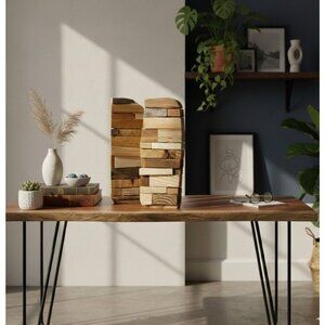 Handmade Wood Totem Sculptures Set of 2 | Reclaimed Walnut Cedar Pine